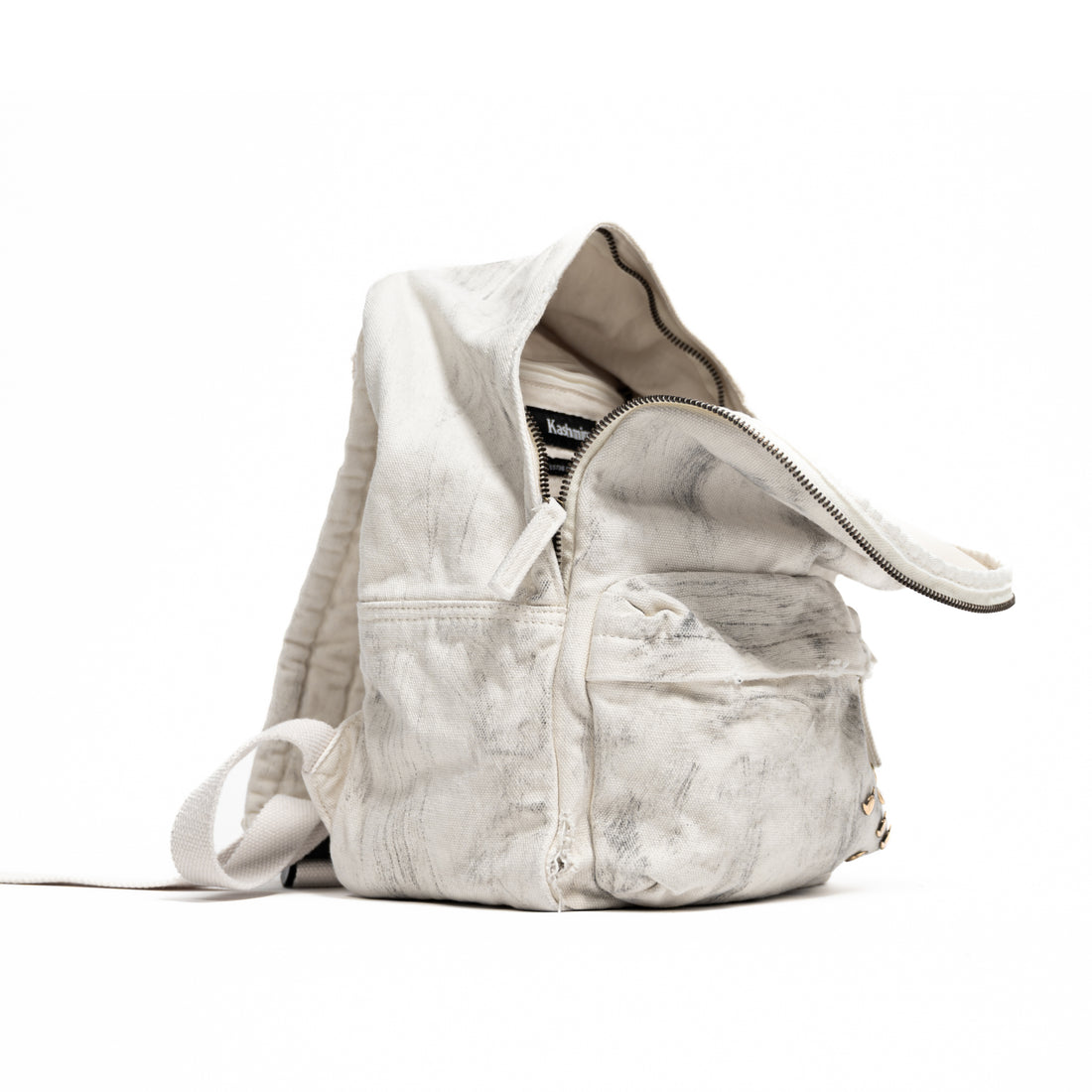 Rivets Backpack - White Hand Finished