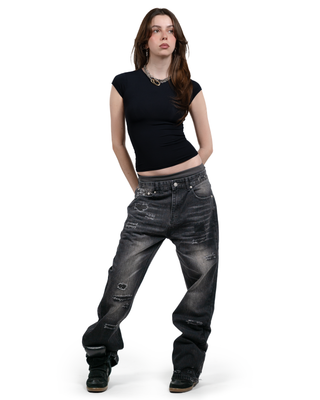 Rust Black Cut Bootcut Jeans