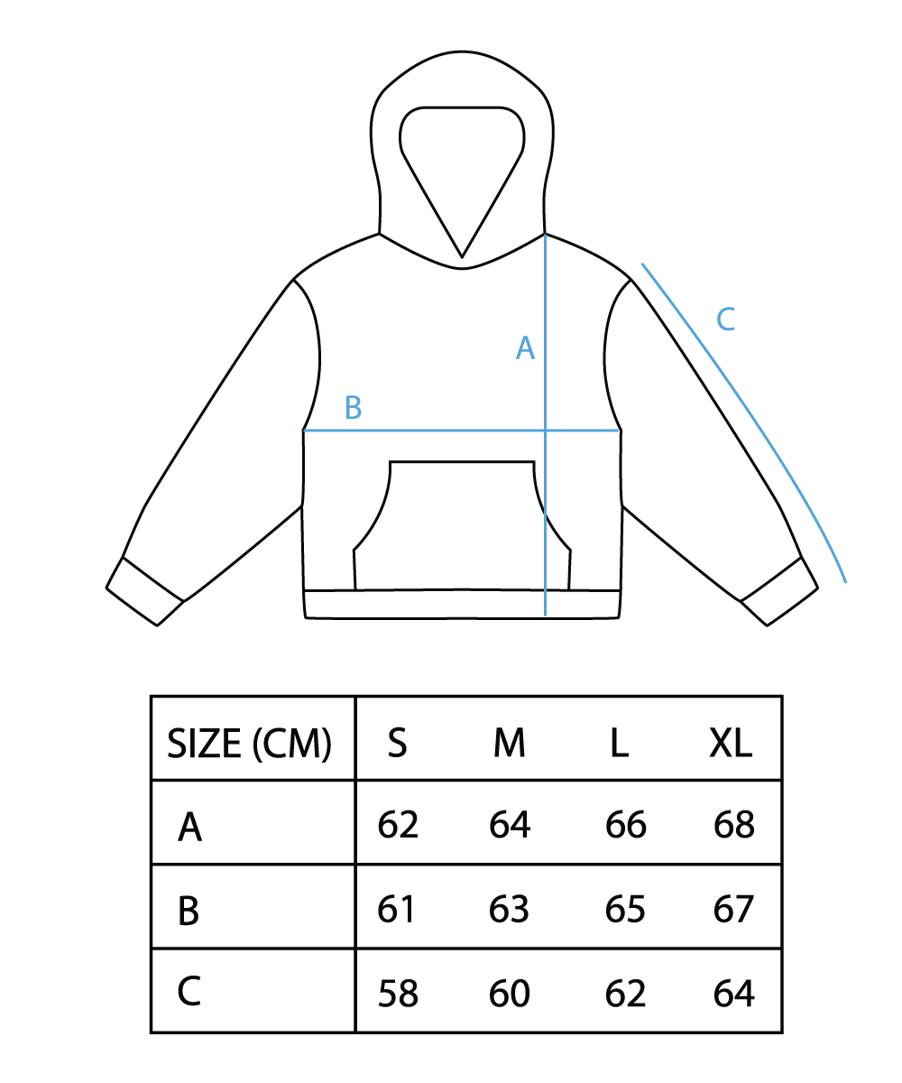 Size Chart for Snow Hunt Hoodie
