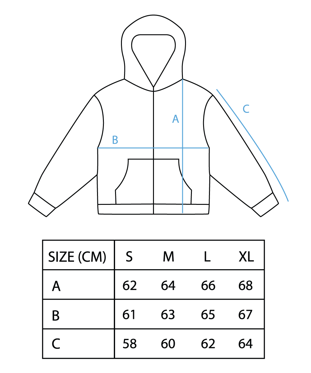 Size Chart for Bloody Skin Zip-up